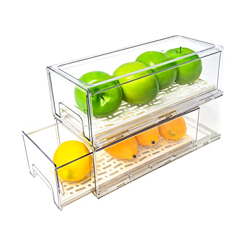 YouLike 2Pack Stackable Refrigerator  Organizer Drawer Clear Plastic Kitchen Cabinets Pantry Storage Containers Bedrooms Bathrooms